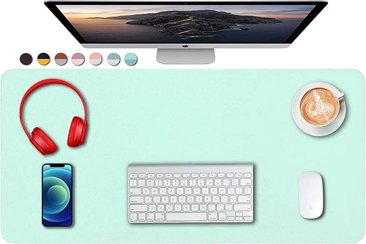 Dual Sided PU Leather Desk Pad, Mouse Pad, Office Desk Mat, Non-Slip Laptop Desk Pad, Waterproof Desk Writing Pad for Office and Home (31.5" x 15.7", Green+Blue)