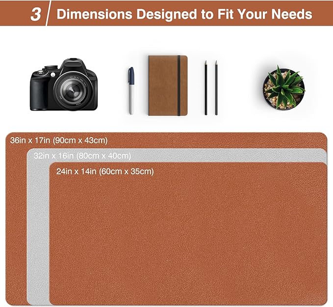TOWWI Dual Sided Desk Pad, Large Desk Mat, Waterproof Desk Blotter Protector Mouse Pad, Leather Desk Pad Large for Keyboard and Mouse (36" x 17", Brown/Gray)
