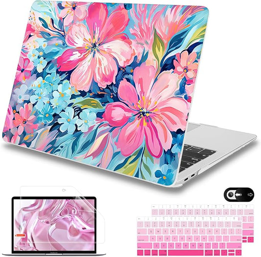 Mektron Case for MacBook Air 13 inch M1 A2337 A2179 A1932,Hard Cover 2018-2021 Air 13-inch with Touch ID, Exclusively Designed Protective Shell with Keyboard Skin, Hand-Painted Flowers