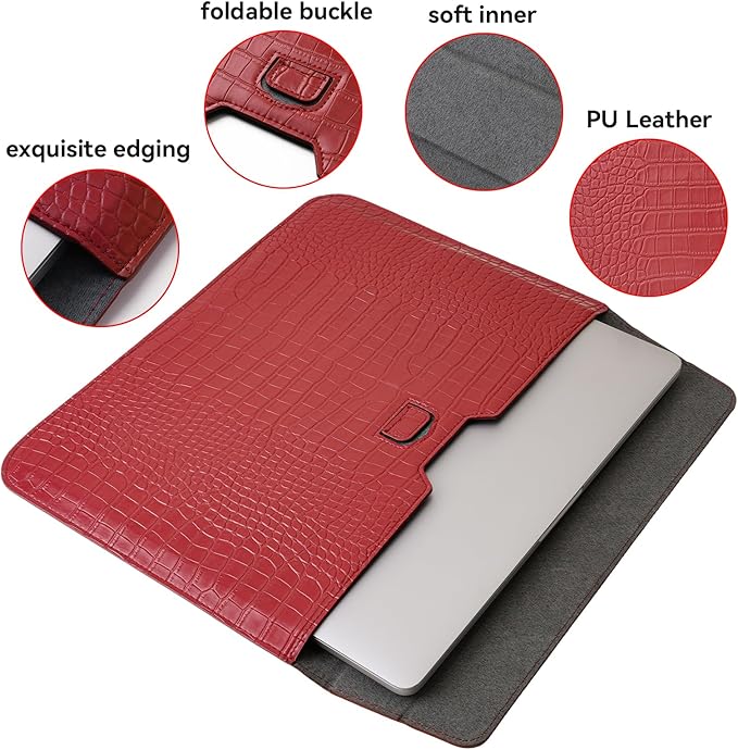 MOSISO Laptop Case 13 inch, 13 inch Laptop Sleeve Compatible with MacBook Neo 13 A18 Pro A3404 Air M4 M3 M2 M1 2026-2018 / Pro M2 M1 2026-2016, Crocodile Grain PU Leather Flap Case Bag, Red
