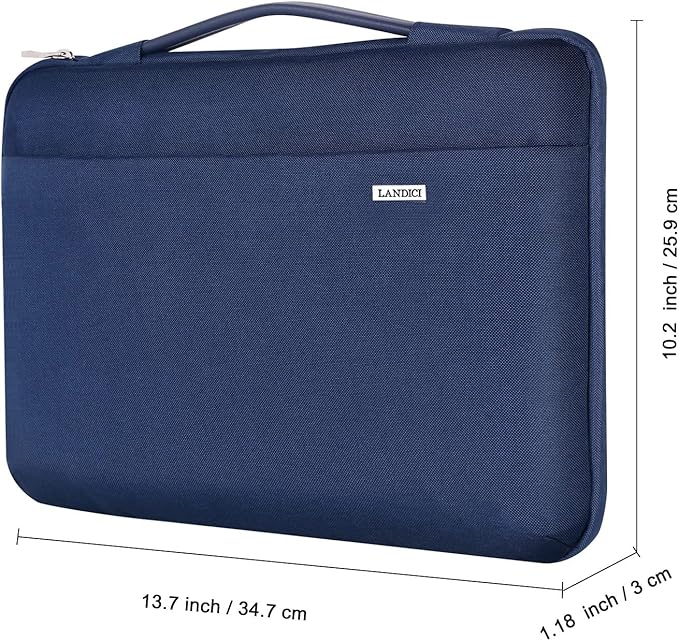 LANDICI 360°Laptop Sleeve Case 13 13.6 Inch Compatible with MacBook Air 13 M1/M2/M3/M4 2020-2025, MacBook Pro 13/14, IPad Air/Pro 13, Waterproof Computer Bag Cover with Handle, Blue