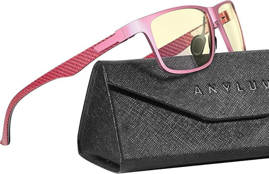 ANYLUV Carbon Fiber Reading Glasses for Men Women, Blue Light Blocking Computer Readers, Anti Glare Spring Hinge