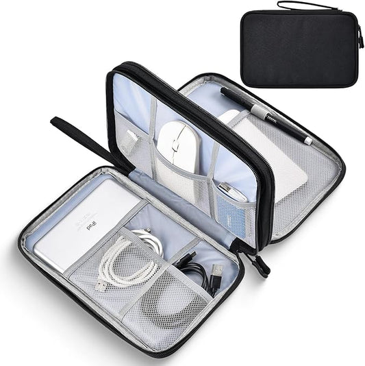Large Electronics Travel Organizer Case, Electronic Accessories Carry Case Portable Waterproof Double Layers Storage Bag for Cord, Cable, Charger, USB, Power Bank, Earphone (Black, X-Large)