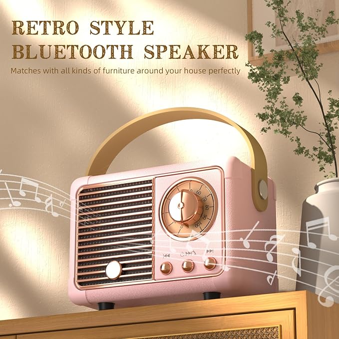 Retro Bluetooth Speakers Birthday Gifts for Girls Small Cute Pink Portable Wireless Speaker Gift Ideas for Women,Her,Girls,Wife Old School Speaker Vintage Aesthetic Decor for Bedroom,Office(Pink)