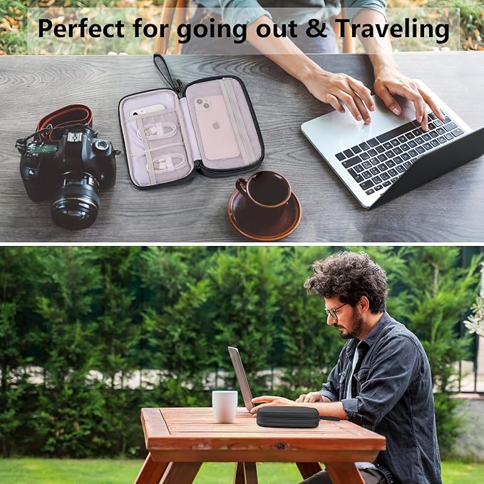 DDgro Cables Organizer Travel Pouch for Men Women to Organize and Storage Tech Accessories Electronics Cords (Black, PU-M)