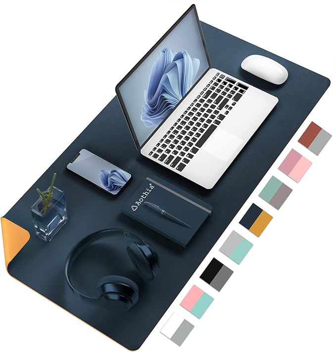 Desk Mat Large protector Pad - Multifunctional Dual-sided Office Desk Pad,Smooth Surface Soft Mouse Pad,Waterproof Desk Mat for Desktop, Pu Leather Desk Cover for Office/Home(Dark Blue, 31.5" x 15.7")