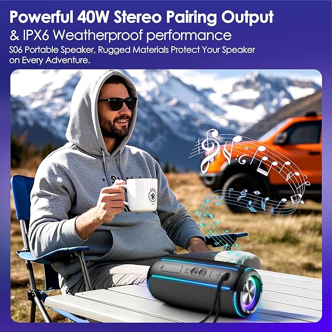 INFURTURE Portable Bluetooth Speaker with 40W Powerful Sound, RGB Lights, 4-in-1 Versatile Connectivity & Bluetooth 5.4 for Home/Party/Outdoor, TWS Pairing, 15H Playtime, Gifts for Teens/Men/Women
