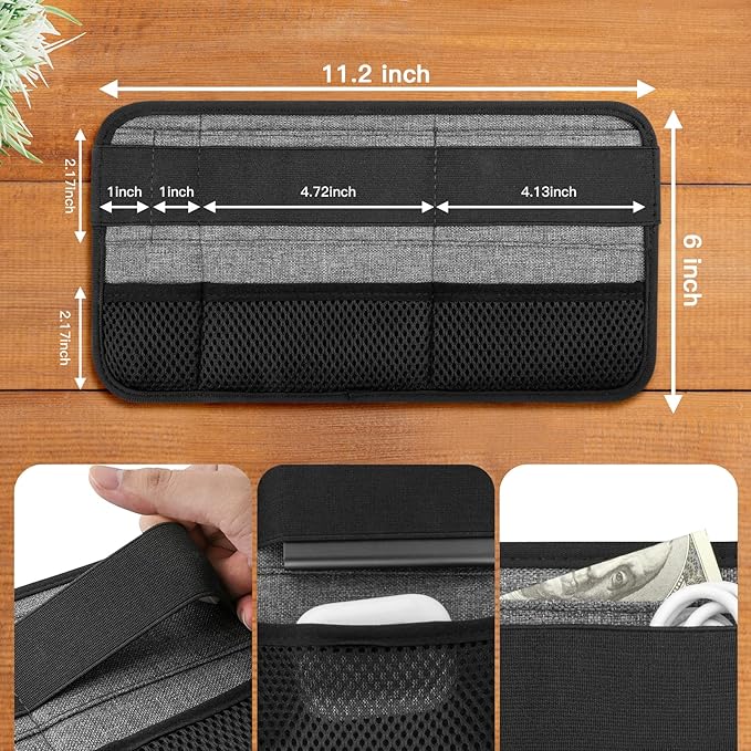Portable Tech Organizer Attachable to Laptop for Electronics, Cables, Mouse, Power Bank, USB Adapter, Charger, Cellphone - Gray