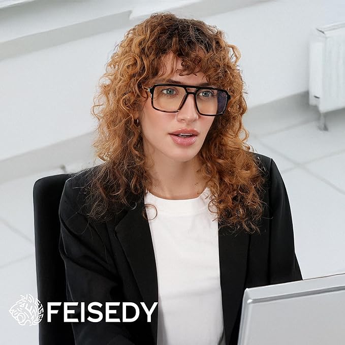 FEISEDY Retro Aviator Blue Light Glasses for Men Women Square Frame Computer Reading/TV/Phones Glasses B0209