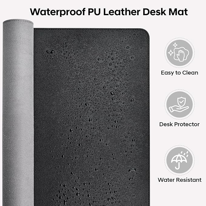 Leather Desk Pad Protector, Office Desk Mat, Large Mouse Pad, Non-Slip PU Leather Desk Blotter, Waterproof Computer Desk Writing Pad for Office and Home (Black, 31.5" x 15.7")