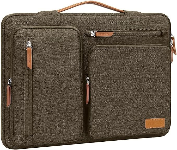 MOSISO 360 Protective Laptop Case 15 inch, 15 inch Laptop Sleeve Compatible with MacBook Air M5 M4 M3 M2 2026-2023, Dell XPS Plus, Side Open Carrying Case with 4 Zipper Pockets&Handle, Carob Brown