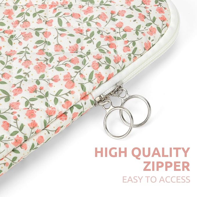 Puffy Laptop Sleeve 13 Inch Cute Quilted Laptop Protective Case Padded Floral Computer Sleeve for MacBook (B-Pink, 13 Inch)