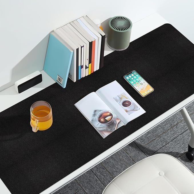 Large Desk Pad Mat, Long Mouse Pads for Desks Non-Slip, Black Leather Desk Mat, Waterproof Computer Mat Desktop Protector for Office/Study/Home/Decor (47.2" x 16.9")