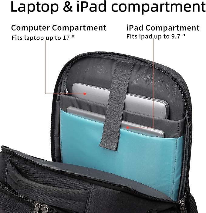 DUSLANG 17 Inch Laptop Backpack for Travel Water Resistant College Backpack for Men Women Laptop Bag with USB Charging Port Tablet Sleeve Bag, Black