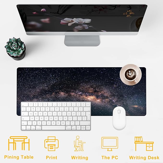 Desk Pad Galaxy Desk Mat for Keyboard and Mouse, Large Mousepad with Stitched Edges for Work Game Office, 31.5 x 11.8 in
