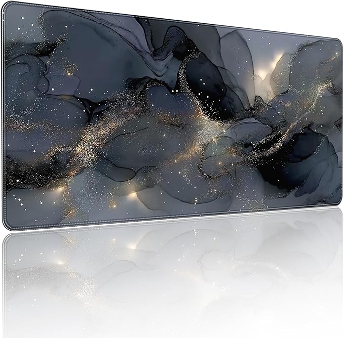 Extended Gaming Mouse Pad, Navy Blue Marble Pattern, 35.4 x 15.7 inches, XXL Extra Large Desktop Pad, Non-Slip Base, Waterproof, Suitable for Home Gaming and Office Use