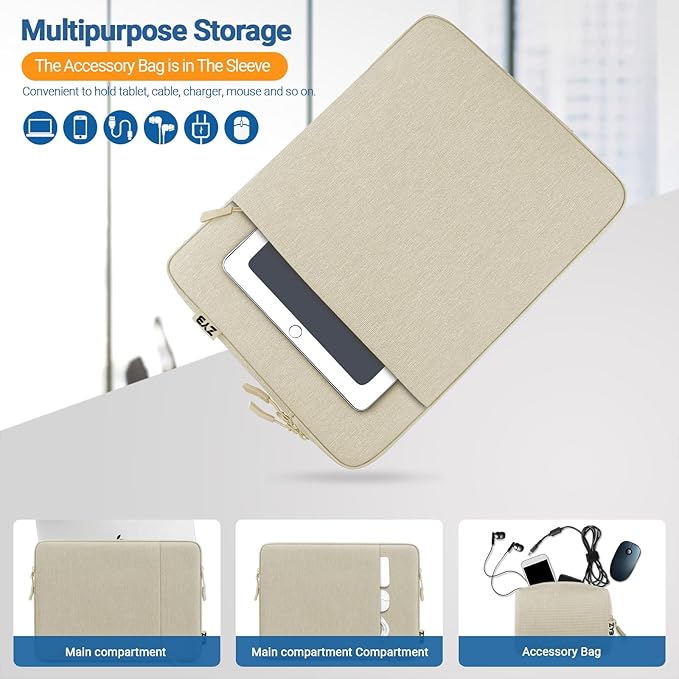 ZYB Laptop Case 16 Inch,16 Inch Laptop Sleeve for 16 Inch Notebook MacBook Pro 16 Lenovo ThinkBook/IdeaPad/ThinkPad HP Dell Acer ASUS etc Waterproof Computer Sleeve with Pocket&Accessory Bag-Beige