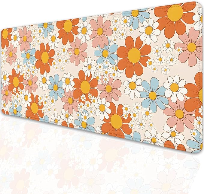 Vintage Floral Mouse Pad Daisy Desk Pad,Retro Flower Mouse Mat,Floral Desk Mat Mouse Mat for Desk,Keyboard and Mouse Pads,Gaming Mouse Pad Mousepad for Computer Office Home Work