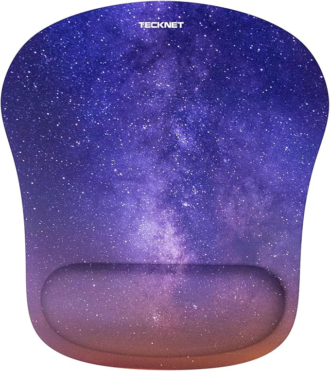 TECKNET Mouse Pad with Wrist Support, Ergonomic Gaming Mouse Pad Pain Relief, Portable Comfortable Mousepad for Computer, Laptop, Office, Home - Non-Slip Base, Waterproof Surface - Dark Purple Galaxy
