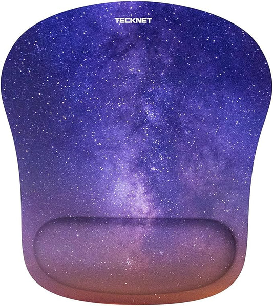 TECKNET Mouse Pad with Wrist Support, Ergonomic Gaming Mouse Pad Pain Relief, Portable Comfortable Mousepad for Computer, Laptop, Office, Home - Non-Slip Base, Waterproof Surface - Dark Purple Galaxy
