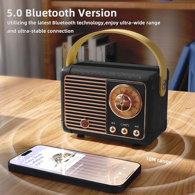 Bluetooth Speaker Retro Wireless Speaker Vintage Decor Room Decor Portable Outdoor Support USB/TF Card/AUX for Home Party Camping Birthday Gifts for Men,Teenage Boys,Him,Dad,Boyfriends(Black)