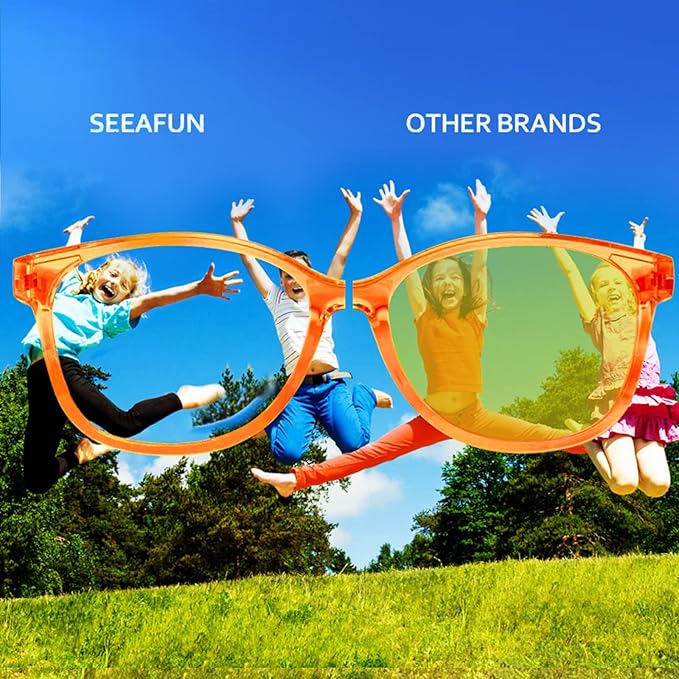 Blue Light Glasses for Kids Girls Boys with Cute Car Case, UV400 Protection, Anti Blue Ray Age3-12 Computer Game Glasses (Orange&White)