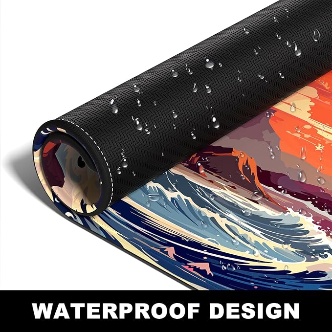 BOSOBO Large Desk Mat, Extended Gaming & Office Home Mat, Long Keyboard Mat, Desktop Full Cover 31.5 x 11.8 Inches, Anime Japan Kanagawa Wave