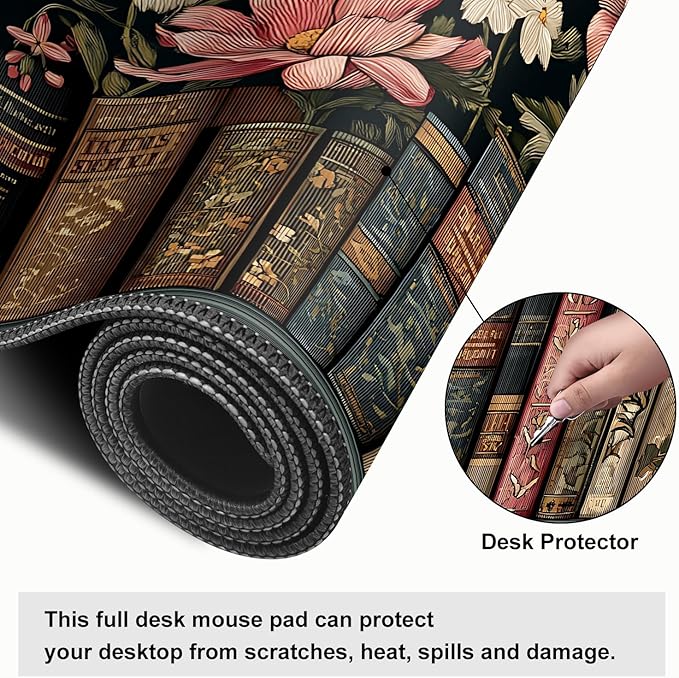 Mouse Pad, Large Anti-Slip with Stitched Edges Desk Mat Desktop Laptop Computer Desk Keyboard Mat,Table Protector Blotter Mat (Book, 35.4" x 15.7")