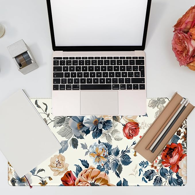 Large Gaming Mouse Pad for Desk,Vintage Botanical Flower Bunch Desk Mat,Beautiful Flowers Desk Pad,31.5"x15.7" Extended Big Computer Keyboard Mouse Pad with Non-Slip Base and Stitched Edge
