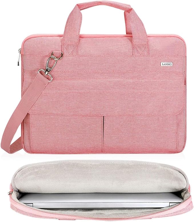 LANDICI Laptop Bag Case 13 14 inch with Shoulder Strap, Slim Waterproof Computer Sleeve Cover Compatible with MacBook Air 13/13.6 M1 M2 M3 M4, MacBook Pro 13/14, Chromebook 14, Pink