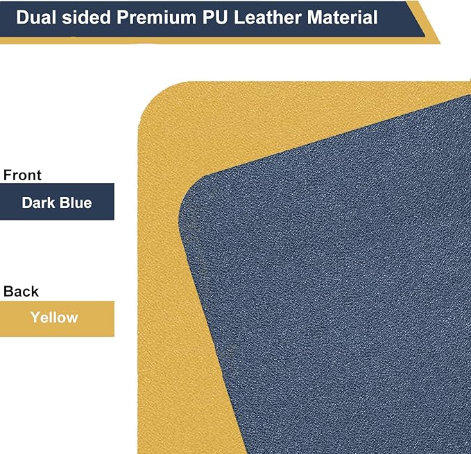 Dual Sided PU Leather Desk Pad, Mouse Pad, Office Desk Mat, Non-Slip Laptop Desk Pad, Waterproof Desk Writing Pad for Office and Home (31.5" x 15.7", Dark Blue + Yellow)