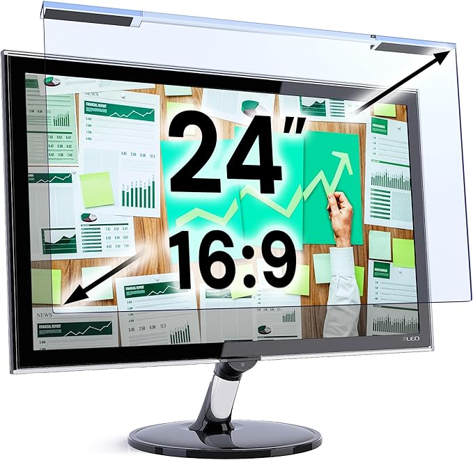 VINTEZ Blue Light Screen Protector for 24 Inch Computer Monitor and Laptop – Anti-UV Blue Light Blocking Film for Desktop PC, Eye Protection Filter, 21.2" x 12.6", 1 Pack