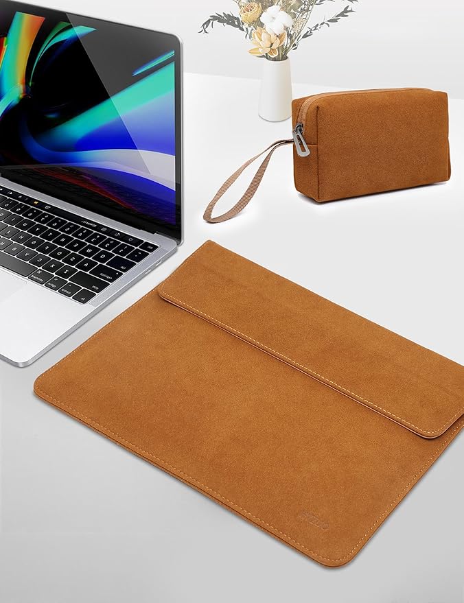 HYZUO 13.3-14 Inch Laptop Sleeve Case Bag with Adjustable Stand for MacBook Pro 14 M5/M4/M3/M2/M1 Pro/Max A3426 A3427 2026-2021, MacBook Air/Pro 13.3, 13.8-13.5 Surface Laptop, Brown