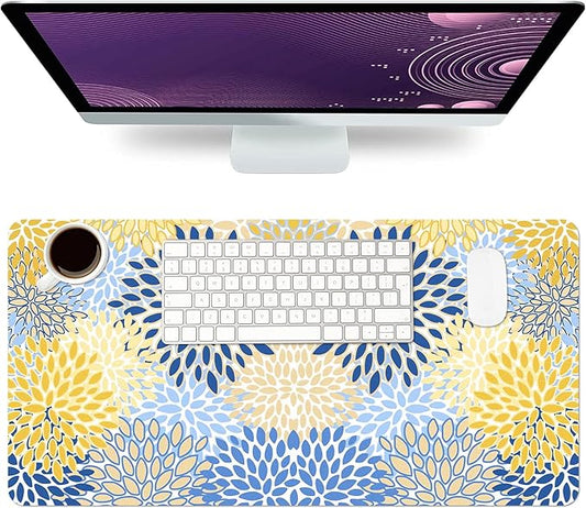 Desk Mat Large Protector Pad 23.6" ×11.8", Non-Slip PU Leather Desk Blotter, Waterproof Mouse Pad for Office Home Chic Flower