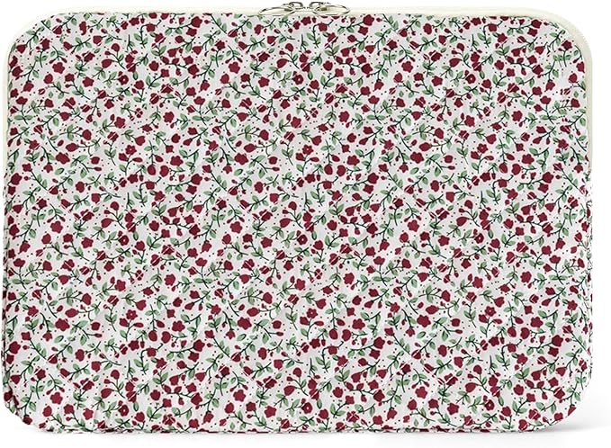 Puffy Laptop Sleeve 13-15.6 Inch Cute Quilted Laptop Protective Case Padded Floral Computer Sleeve for MacBook (B-red, 13 Inch)