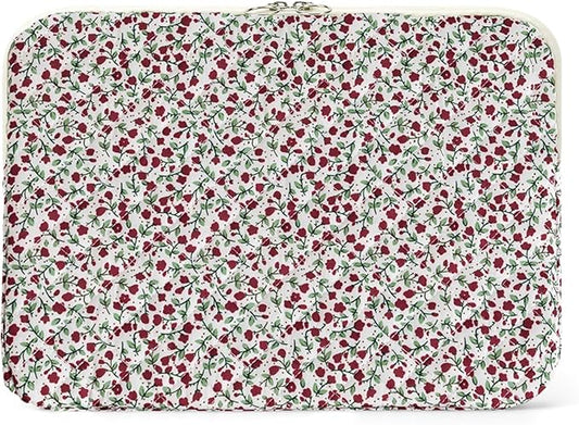 Puffy Laptop Sleeve 13-15.6 Inch Cute Quilted Laptop Protective Case Padded Floral Computer Sleeve for MacBook (B-red, 11 Inch)
