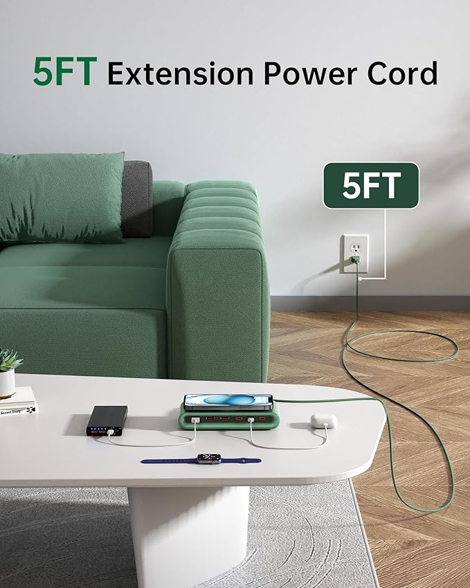 7-in-1 USB C Charging Station, 135W GaN 3.0 with 45W PD USB-C, 18W QC3.0 USB-A & 10W Magnetic Wireless Charger, Charge 7 Devices Simultaneously for iPhone 12-16/Samsung/MacBook/AirPods