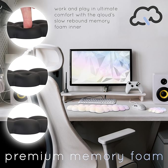 Create-ables Qloud Cloud Wrist Rest Keyboard Wrist Rest for Computer Keyboard Pad, Cloud Keyboard Wrist Rest, Wrist Pad for Keyboard, Memory Foam, Non Slip Base, Comes with Mouse Pad - Rainbow