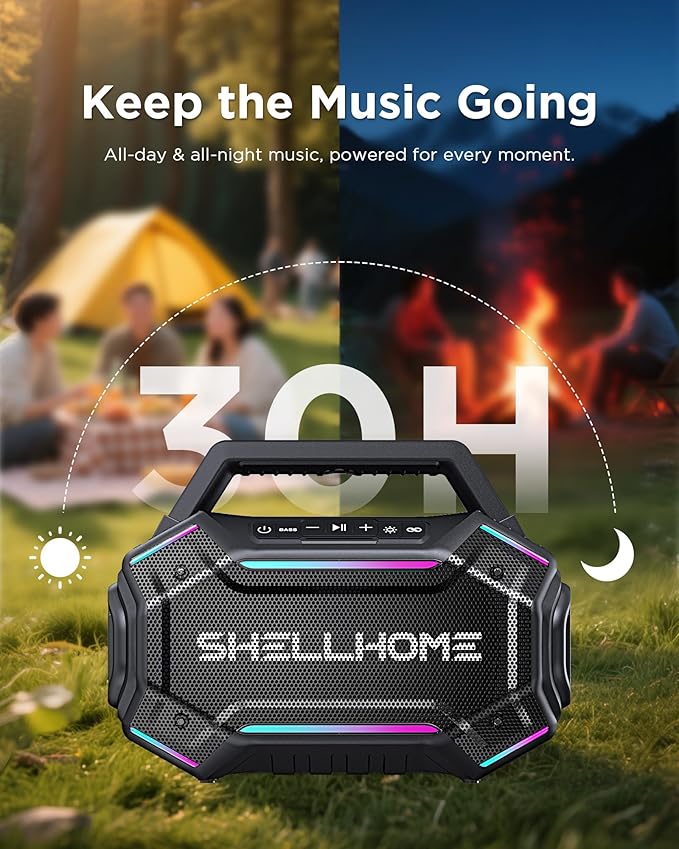 Bluetooth 6.0 Speakers Outdoor, 80W(Peak) Loud Speaker with Bass, 30H Playtime, IPX6 Waterproof, RGB Lights, BassUp 2.0, TWS, Portable Large Jobsite Speakers for Party, Garage