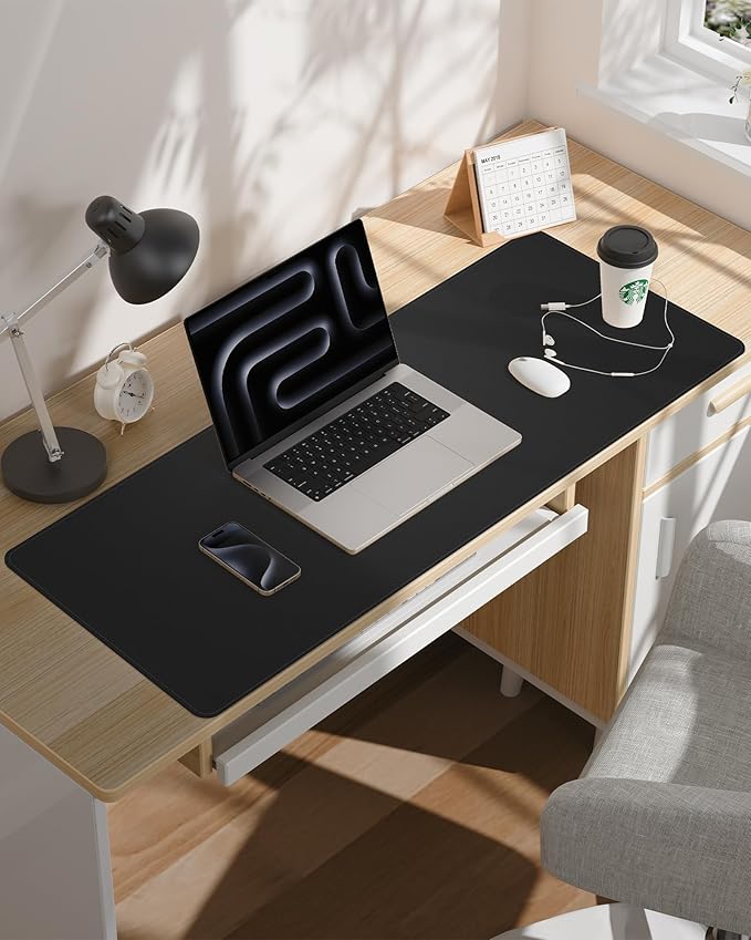 Desk Pad PU Leather Large Mouse Pad Laptop Computer Desk Mat Table Blotter Waterproof Non-Slip Desktop Protector Write Pad for Office and Home (Black, 80x40cm)