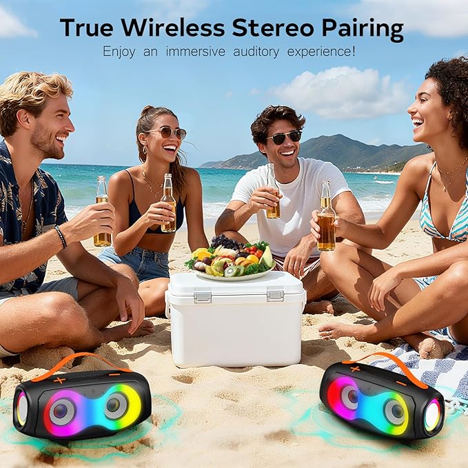 TENMIYA Portable Bluetooth Speaker,IPX5 Waterproof WirelessSpeaker with Dynamic Lights,TWS Pairing to 40W StereoSound,Bluetooth 5.0,20HPlaytime,Outdoor/Home SmallSpeakers as Gifts forTeens or Women
