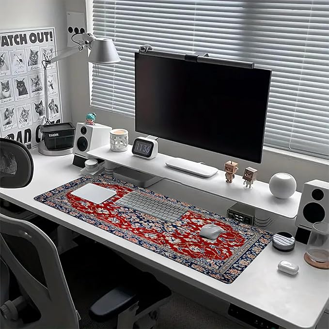 Desk Pad Boho Floral Desk Mat for Keyboard and Mouse, Large XXL Gaming Mouse Pad with Stitched Edges for Work Game Office, 35.43 x 15.75 in