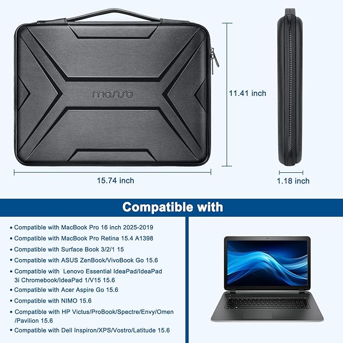 MOSISO 15-16 inch Laptop Hard Case, 15.6 inch Waterproof Shockproof Computer Bag Compatible with MacBook HP Dell,Artistic Geometric EVA Carrying Sleeve Laptop Case Hard Shell with Handle, Black