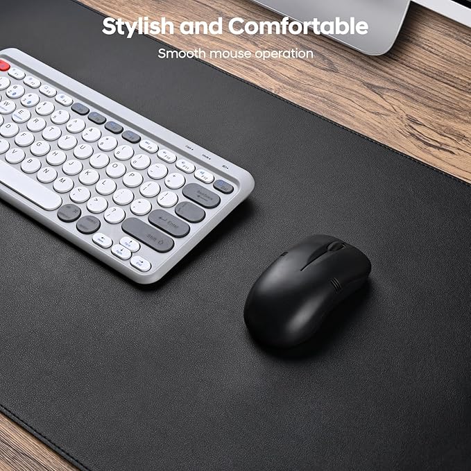 Leather Desk Pad Protector, Office Desk Mat, Large Mouse Pad, Non-Slip PU Leather Desk Blotter, Waterproof Computer Desk Writing Pad for Office and Home (Black, 36" x 17")