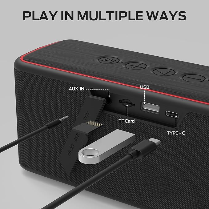Monster Shock Plus Bluetooth Speaker, Portable Speaker with 40W Stereo Sound, 20H Playtime, Bluetooth 6.0, Support AUX, TF, Wireless Stereo Pairing, IPX6 Waterproof Speaker for Home, Outdoor, Travel