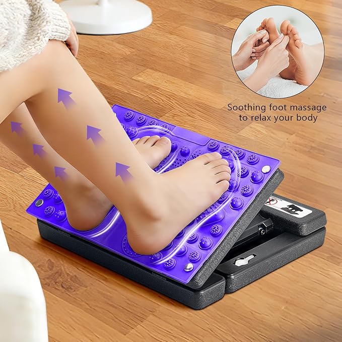 Footrest for Under Desk at Work, Height Adjustable Foot Rest with Reflexology Pad, Foldable Ergonomic Foot Stool for Muscle Tension Relief, Suitable for Office, Home & All-Season Use(Purple)
