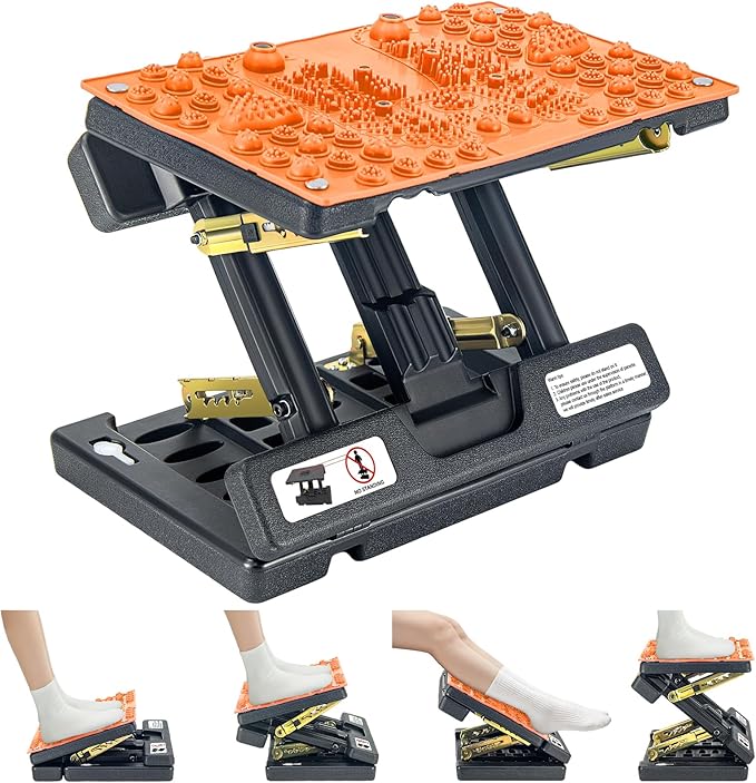 Footrest for Under Desk at Work, Height Adjustable Foot Rest with Reflexology Pad, Foldable Ergonomic Foot Stool for Muscle Tension Relief, Suitable for Office, Home & All-Season Use(Orange)