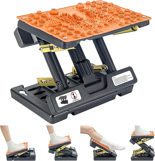 Footrest for Under Desk at Work, Height Adjustable Foot Rest with Reflexology Pad, Foldable Ergonomic Foot Stool for Muscle Tension Relief, Suitable for Office, Home & All-Season Use(Orange)