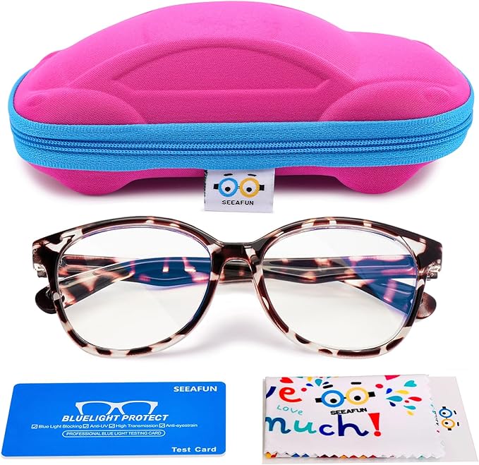 Blue Light Glasses for Kids Girls Boys with Cute Car Case, UV400 Protection, Anti Blue Ray Age3-12