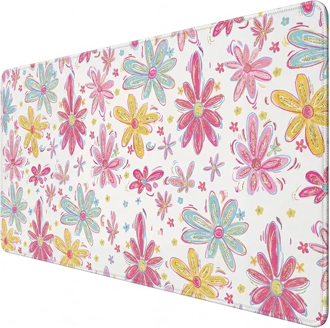 Remerry Colorful Floral Large Mouse Pad Pink Floral Desk Mat for Desktop Women Girls Flowers Waterproof Desk Pad PC Computer Laptop Protector Gaming Mouse Pads for School Office Home 31.5" x 15.7"